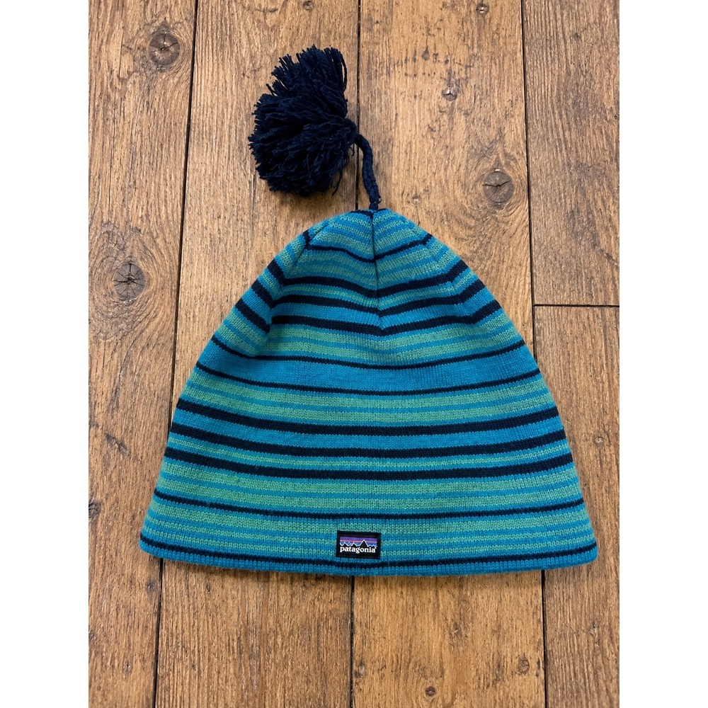 Patagonia Mens Striped Merino Wool Blend Fleece Lined Beanie Hat Gorpcore Hiking